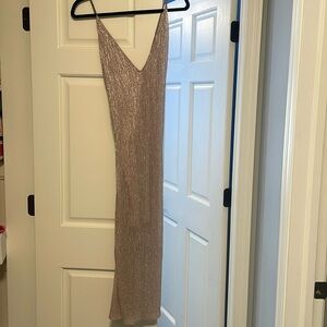 Slinky metallic cross back, low back dress